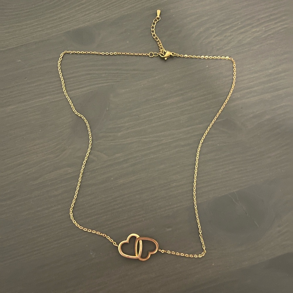 Rose gold double heart necklace